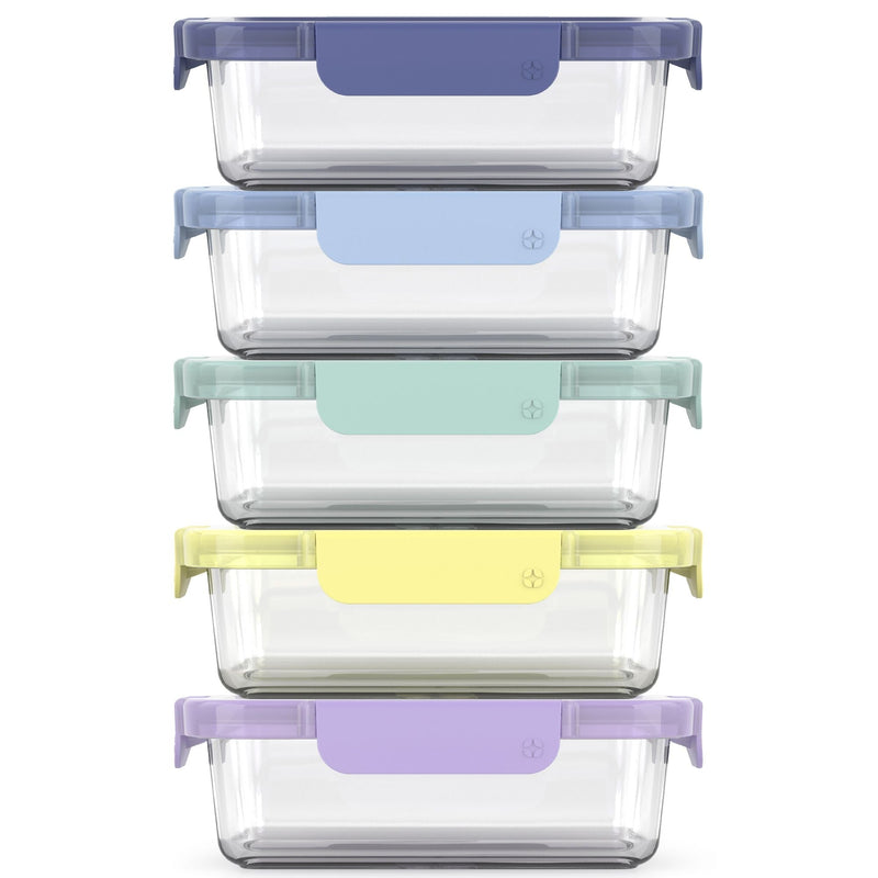 Colour Lock Glass Meal Prep Food Storage Container Set with Leakproof Lids, 10-pc F6Q4