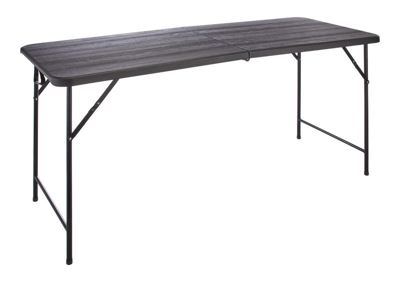 Woodgrain Folding Table, Plastic/Steel, Black, 6-ft R9J5