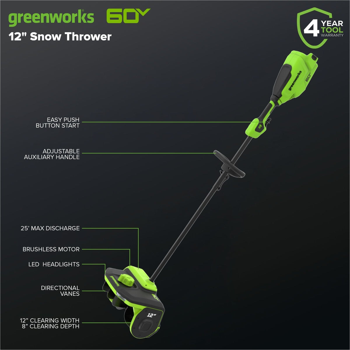 60V Snow Shovel with Directional Vanes, 12-in (Tool Only) H9Y9 - product image 4