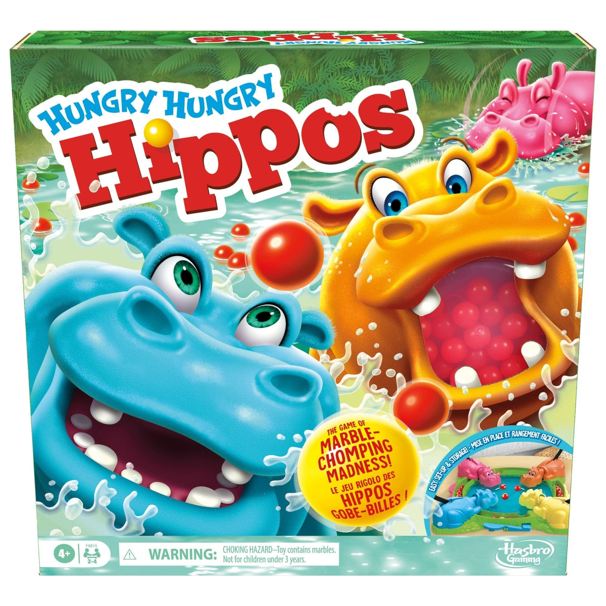 Hungry Hungry Hippos Classic Family Board Game, Bilingual, Ages 4+ K7Y8 - product image 1