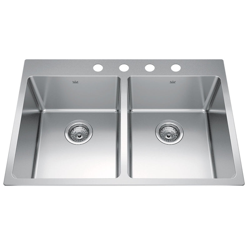 Brookmore Drop In Double Bowl 4-Hole Kitchen Sink, 30.8-in x 20.9-in x 9-in, Stainless Steel D2G2