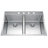 Brookmore Drop In Double Bowl 4-Hole Kitchen Sink, 30.8-in x 20.9-in x 9-in, Stainless Steel V8J1 - product image 1