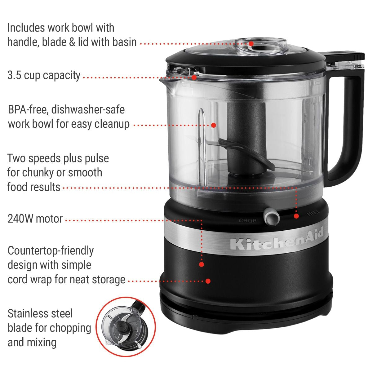 Compact Food Chopper with Dishwasher Safe Parts, Black K1K1 - product image 4