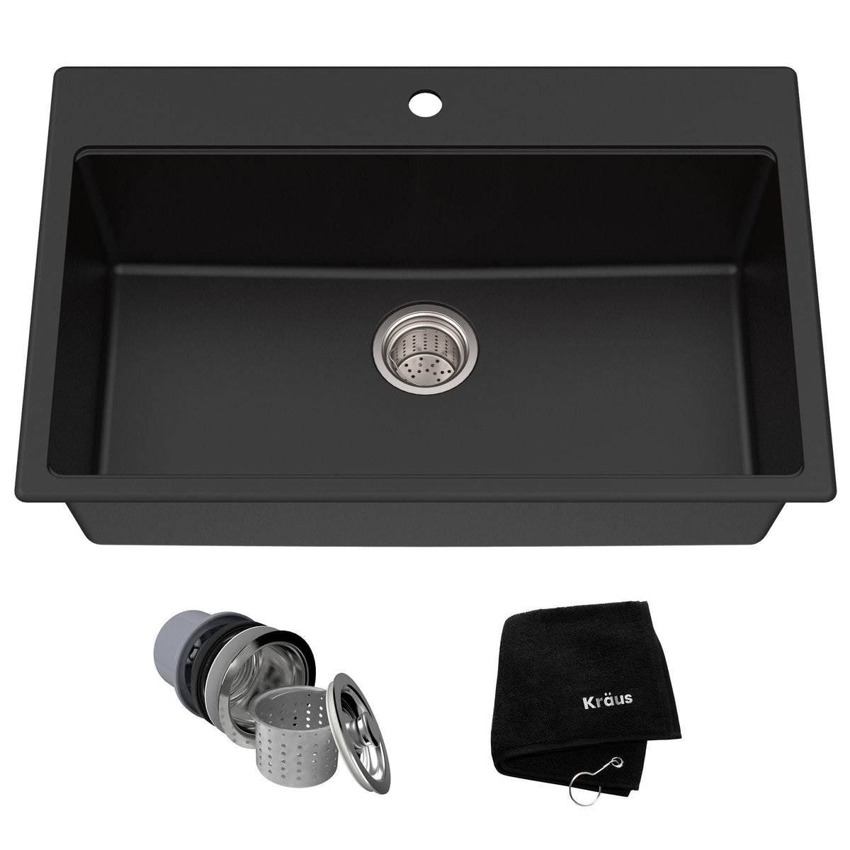 Quarza Top/Undermount Granite Single Bowl Kitchen Sink, Black Onyx, 31x20x9-in X0Q9 - product image 1