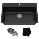 Quarza Top/Undermount Granite Single Bowl Kitchen Sink, Black Onyx, 31x20x9-in Q3T1 - product image 1
