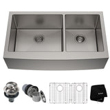 Standard PRO Apron Front Farmhouse Stainless Steel Double Bowl Kitchen Sink, 36x21x10-in W6R8 - product image 1