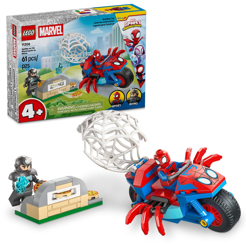 LEGO Spidey And His Amazing Friends Spidey on his Motorcycle vs. Rhino - 11206, 61-pcs, Ages 4+ Z4Y0