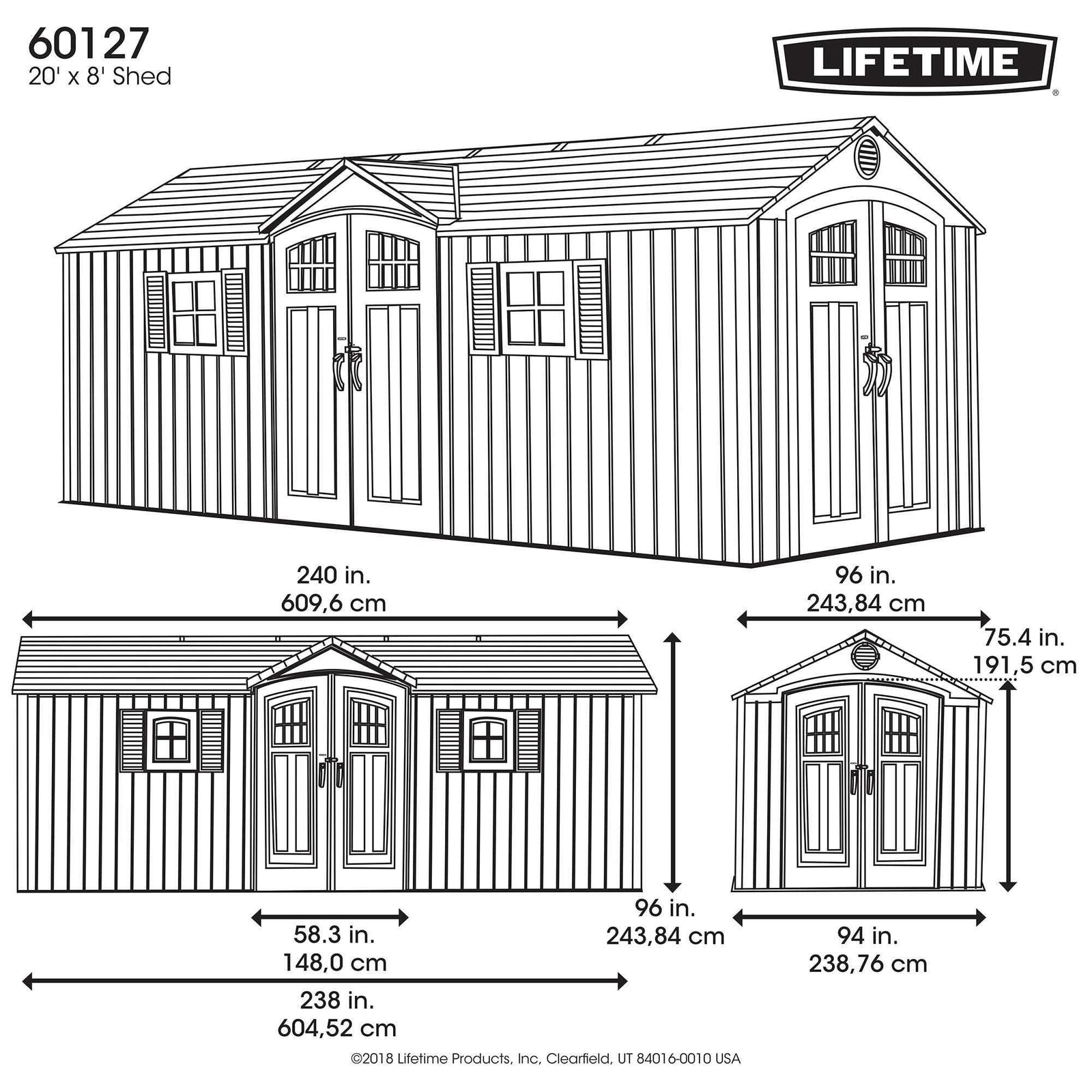 Outdoor Storage Shed with Dual Side Entry, 20 x 8-ft J5E1 - product image 4
