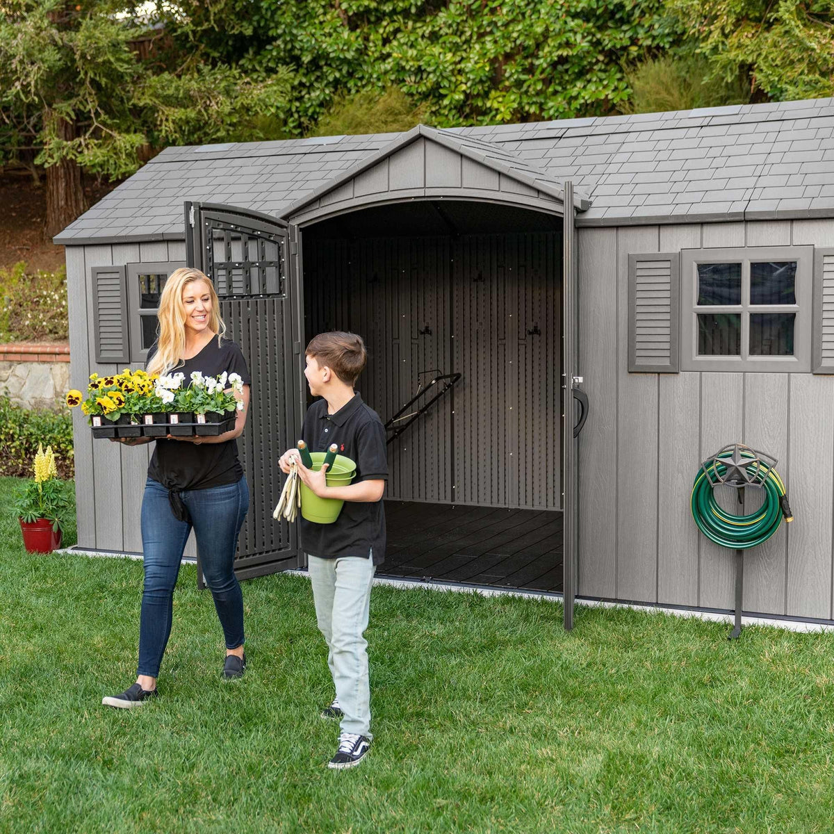 Outdoor Storage Shed with Dual Side Entry, Dark Grey Roughcut, 15 x 8-ft K3G4 - product image 6