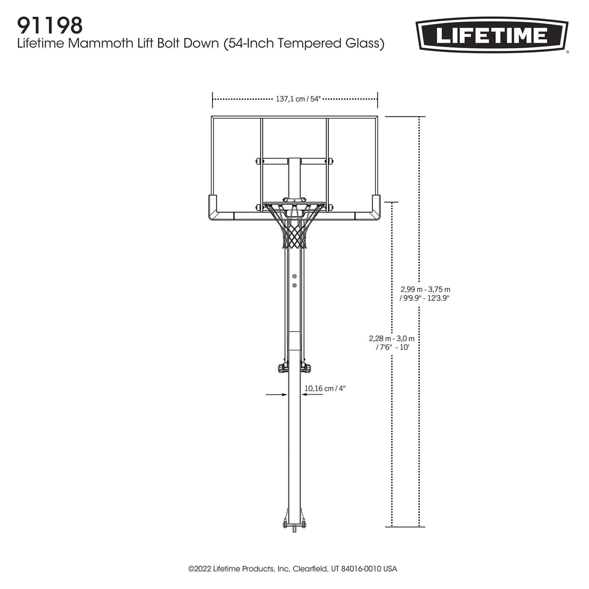 Portable Adjustable In-Ground Mammoth Bolt Down Outdoor Basketball Hoop, 54-in X9B3 - product image 7
