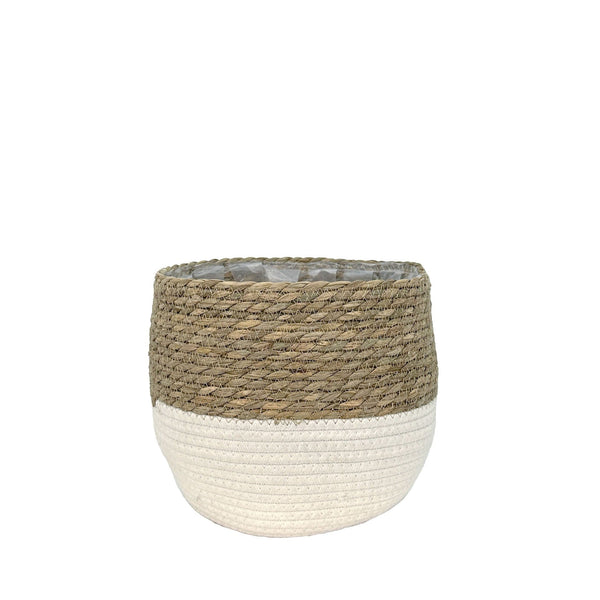 Weave Cotton Jute Round Basket Planter with Leaf-Proof Plastic Lining, 6-in V4D0