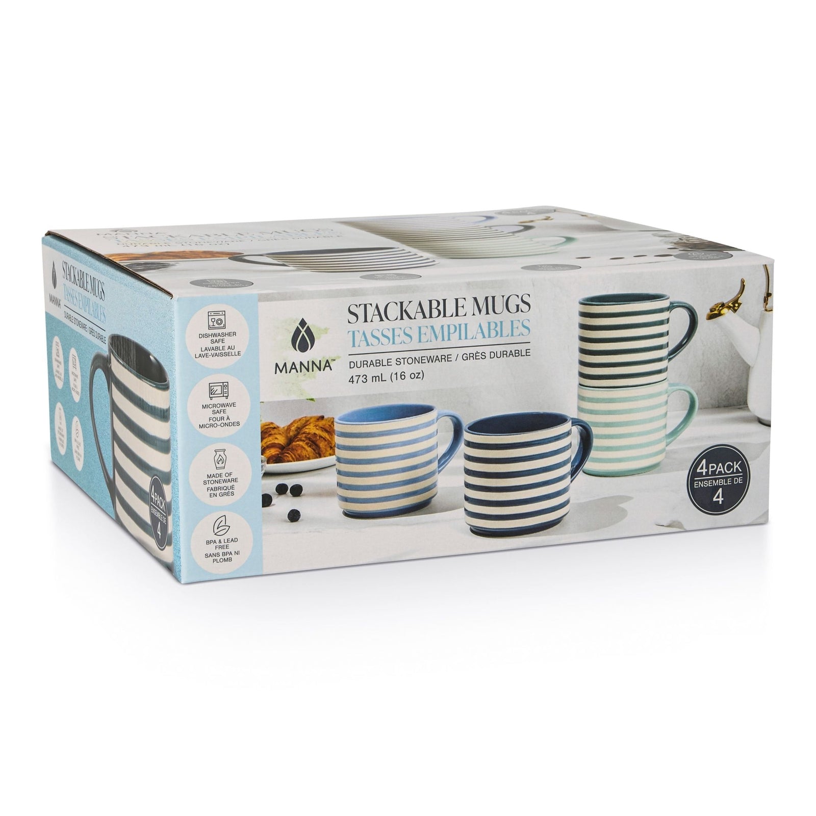 Blue Strip Stackable Mugs, Assorted Colours, 4-pk D2R4 - product image 5