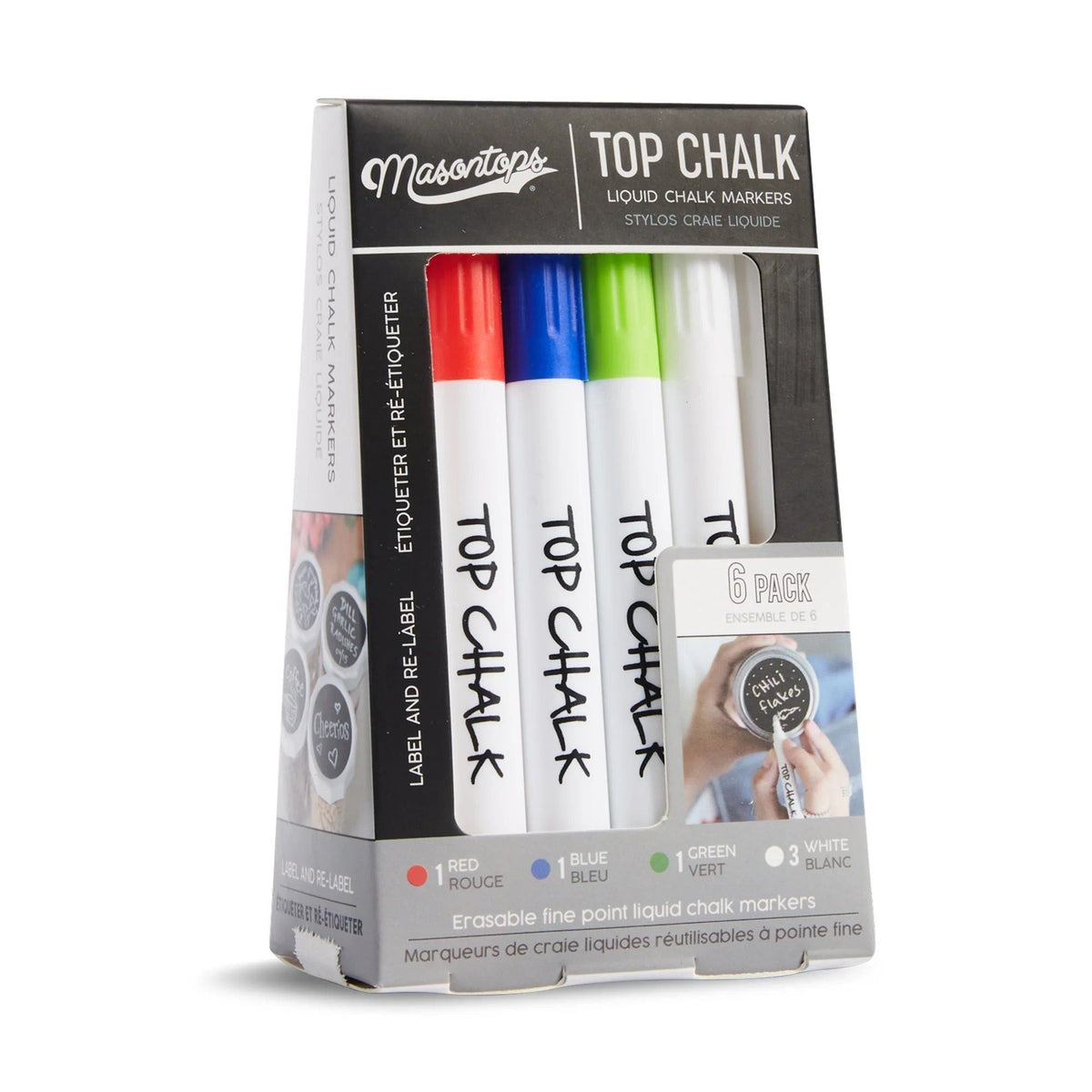 Top Chalk Erasable Liquid Chalk Markers, Multi-Colour, 6-pk C1G7 - product image 1