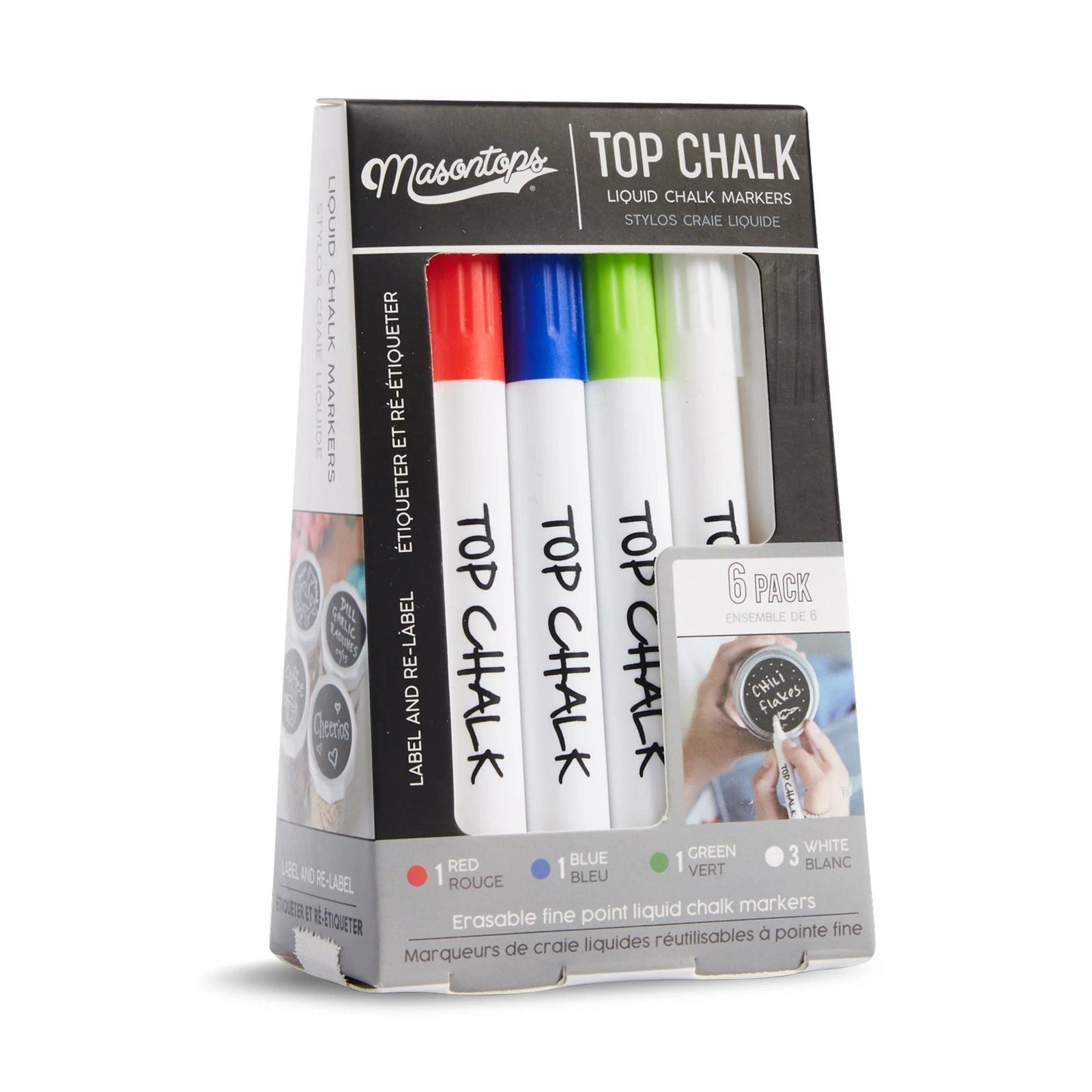 Top Chalk Erasable Liquid Chalk Markers, Multi-Colour, 6-pk J2D5 - product image 1