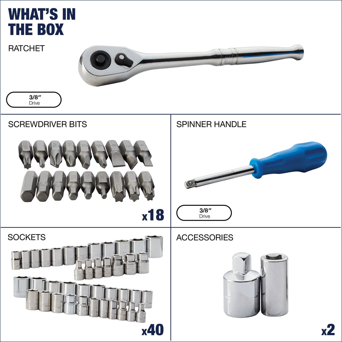 Mechanic's Tool Set with Case, Nickel-Plated, SAE/Metric, 62-pc M5S7 - product image 7