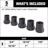 1/2-in Drive Impact Bolt & Nut Remover Set, 5-pc C4O9 - product image 3