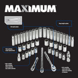 1/2-in Drive Professional Grade Socket Set, 45-pc, SAE/Metric, CRV, Nickel-Chrome Plating K1L6 - product image 3