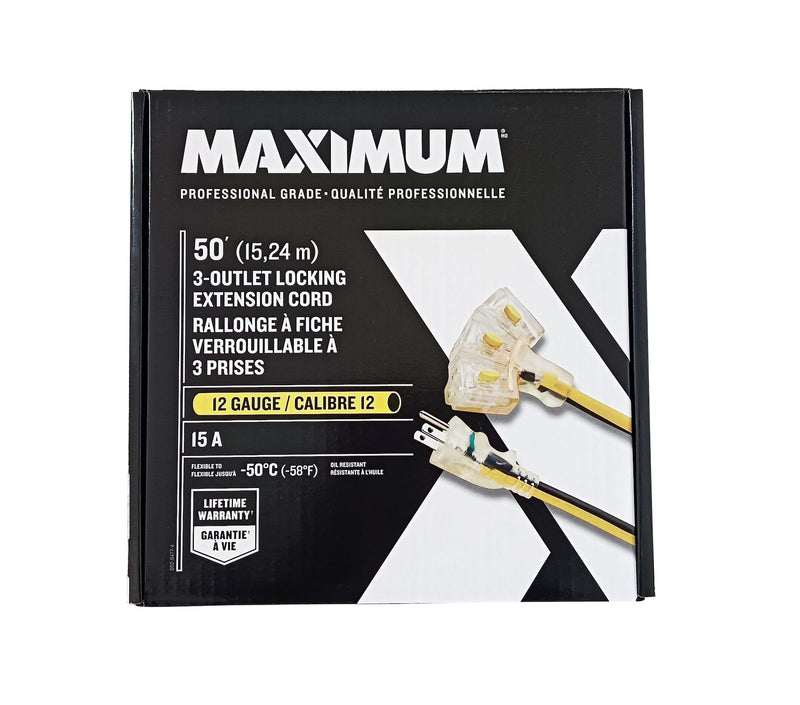 3-Outlet Locking Extension Cord, 50-ft, Yellow/Black X5J2