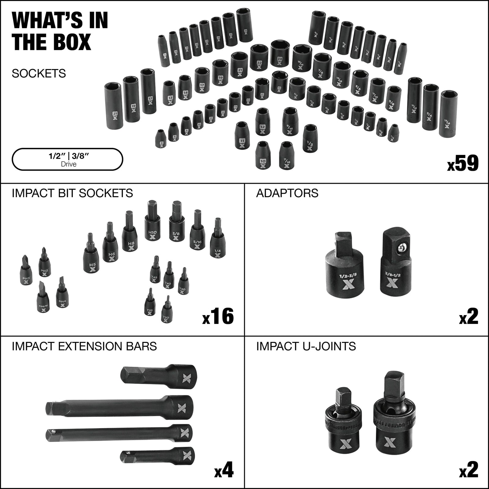 3/8-in & 1/2-in Drive Professional Grade Impact Socket Set, 83-pc, CRMO R0H1 - product image 4