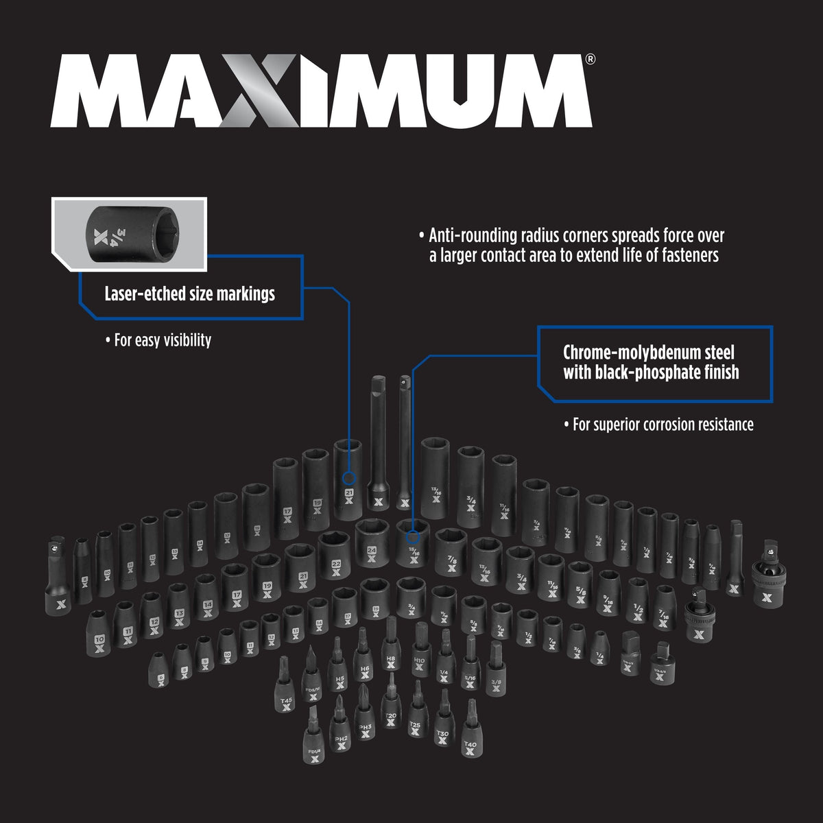 3/8-in & 1/2-in Drive Professional Grade Impact Socket Set, 83-pc, CRMO R0H1 - product image 5