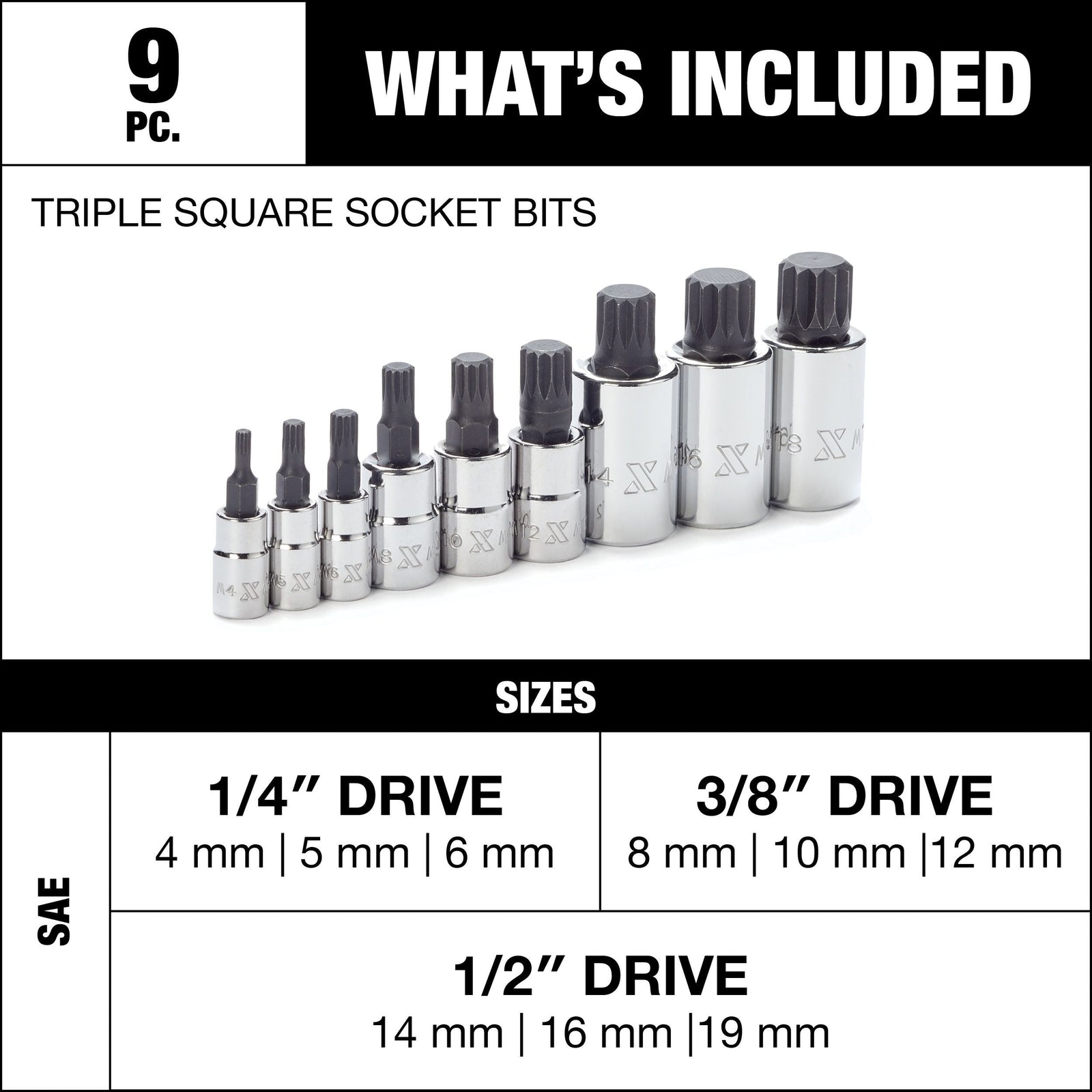 Triple Square Socket Set, Polished Nickel Plating, 9-pc F8H6 - product image 3