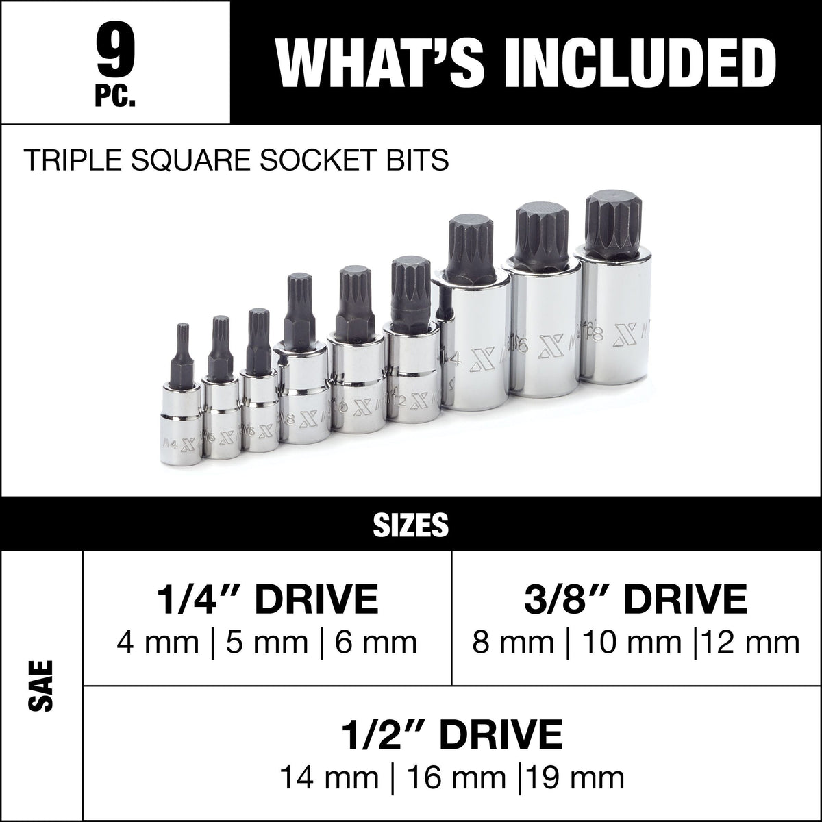 Triple Square Socket Set, Polished Nickel Plating, 9-pc T3S9 - product image 3