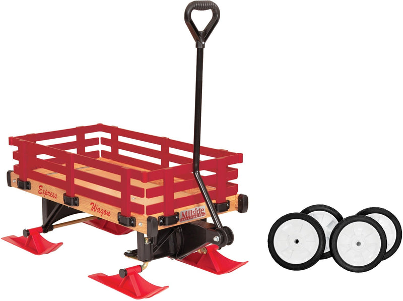 Industries Express Kids' Convertible Wooden Wagon Sleigh/Sled For All Seasons, Ages 3+ R7S6