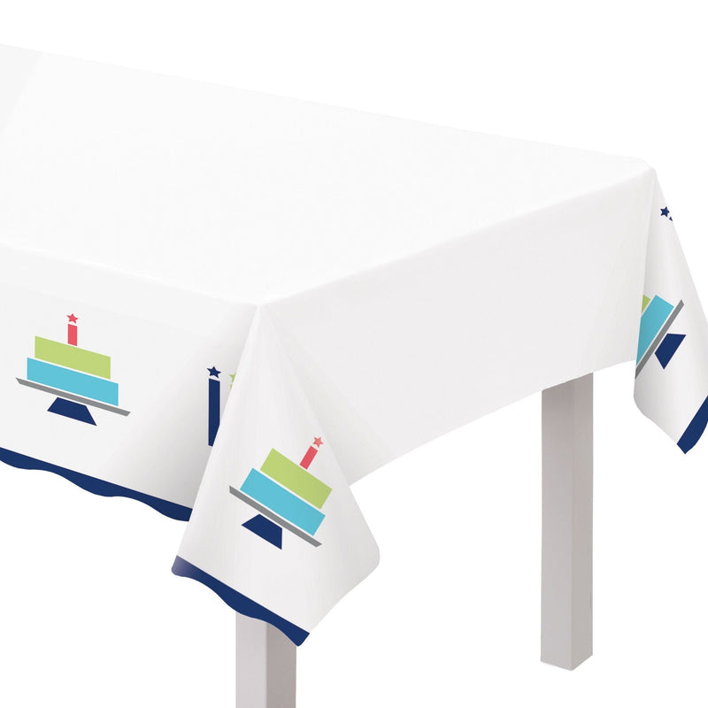 Modern Birthday Cake Reusable Plastic Table Cover, 54x102-in, For Indoor/Outdoor Use V5H0