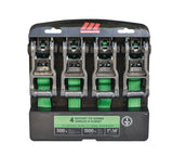 1,500-lb Carbon Ratchet Tie Downs, Weatherproof, 1-in x 14-ft, 4-pk, Green L1T5 - product image 1