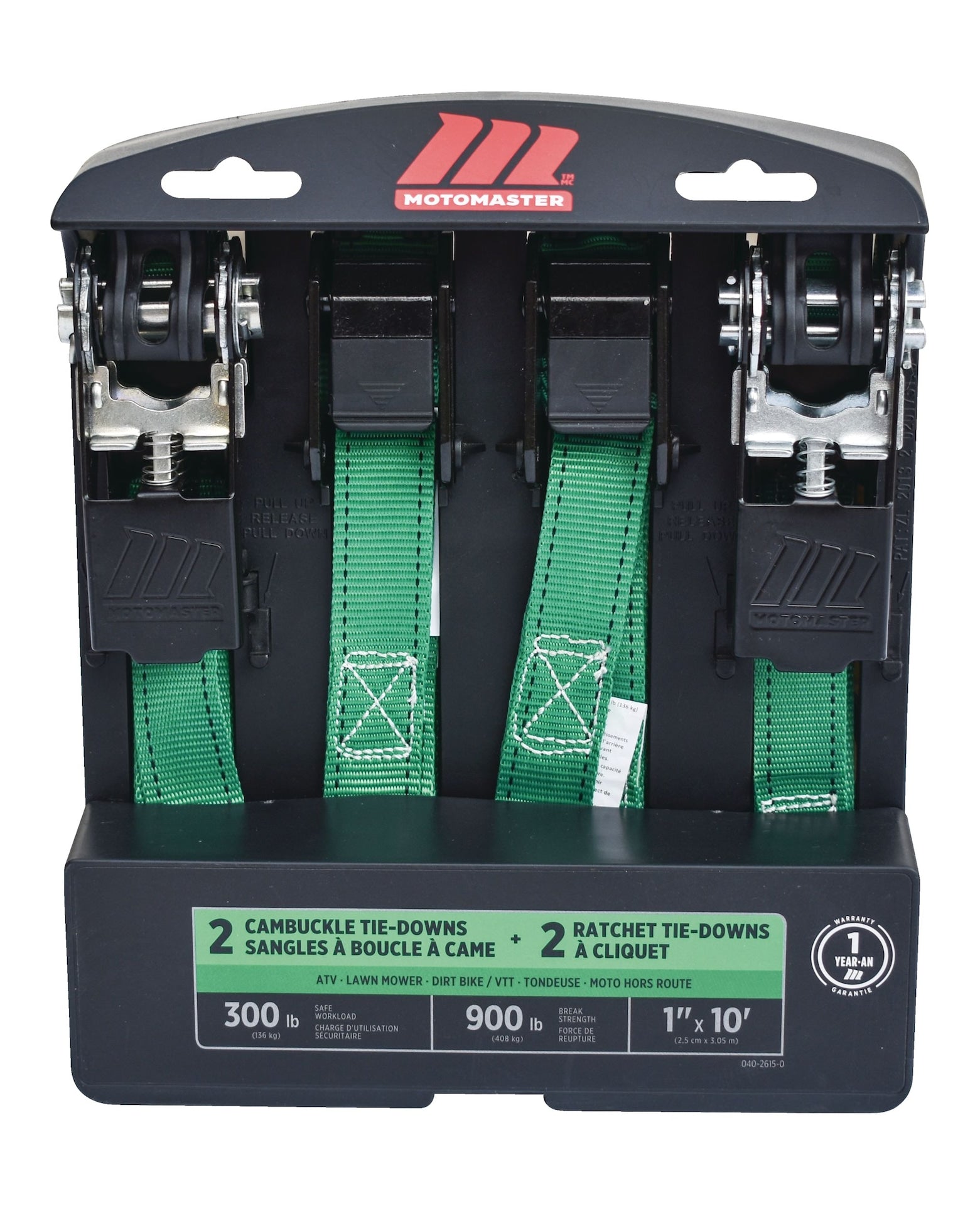 900-lb Ratchet/Cambuckle Tie-Down Straps, Non-Padded, 1-in x 10-ft, 4-pk O0G0 - product image 1