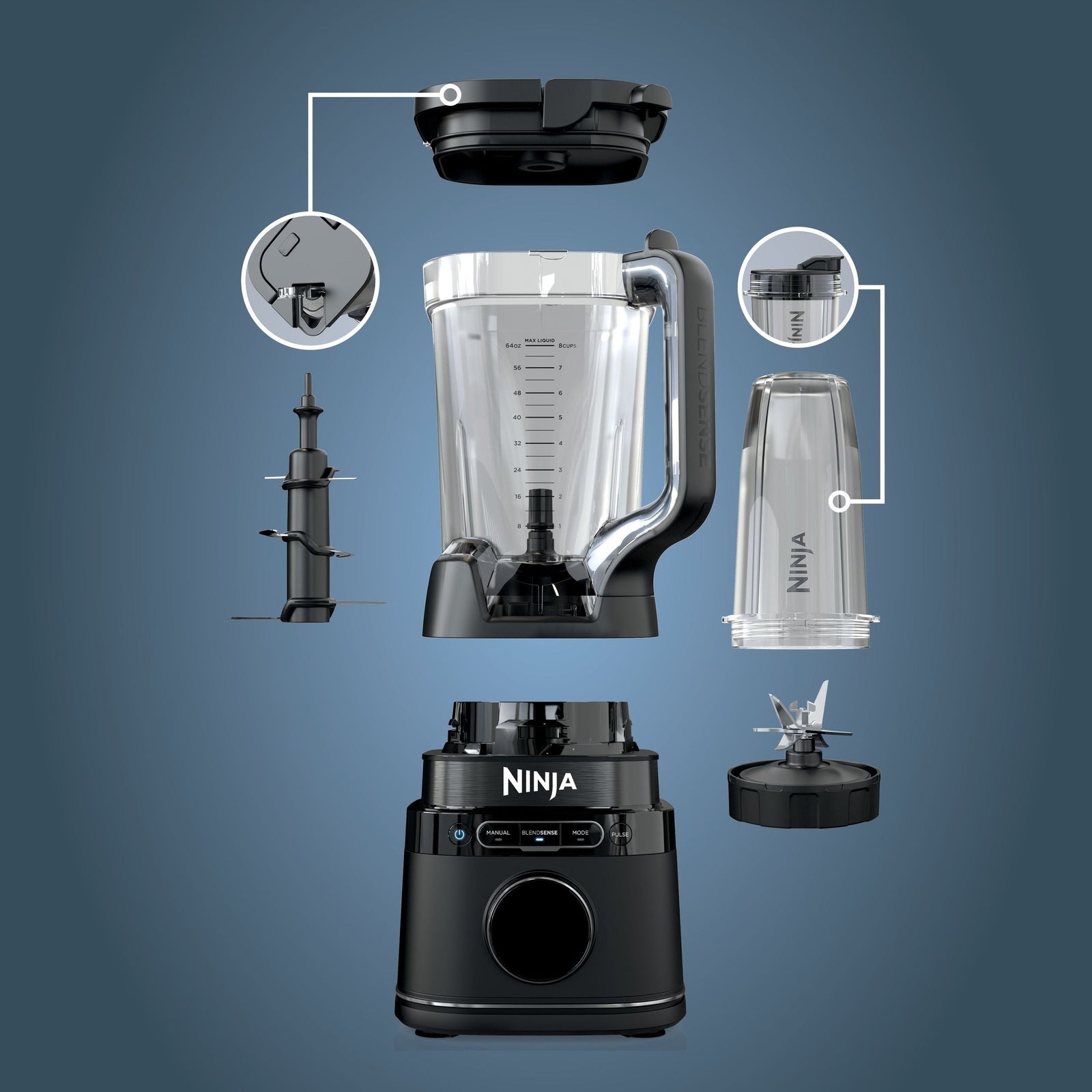 BlendSense Duo Blender with 72-oz Full-Size Pitcher & Pre-Set Programs, Includes Two 24-oz Single-Serve Cups, 1800W F9Q6 - product image 5