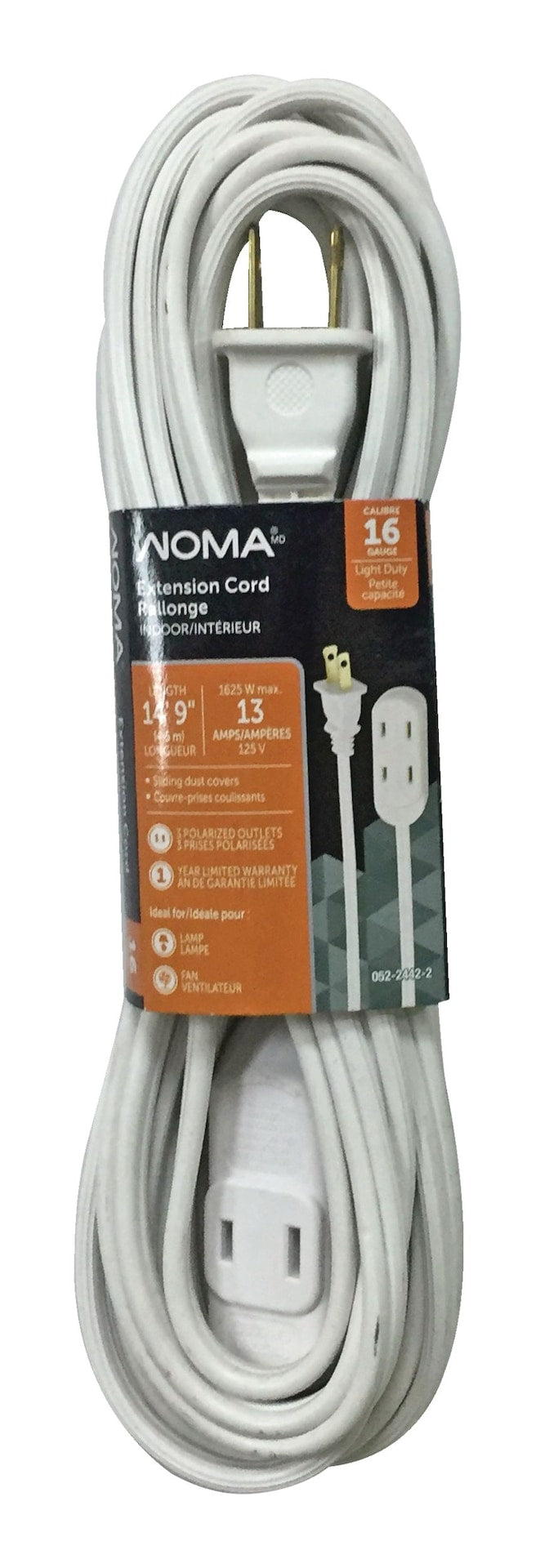 14-ft 9-in 16/2 Indoor Extension Cord, Light-Duty, 3 Outlets, White H2B5 - product image 1