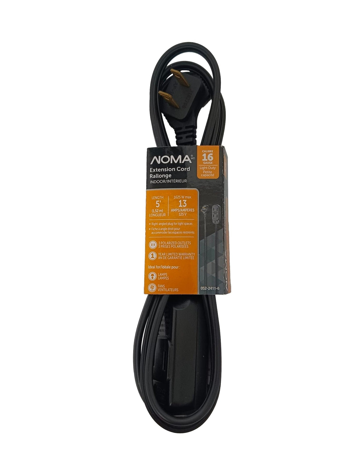 5' 16/2 Light Duty Extension Cord with 3 Outlets, Black T9X8 - product image 1