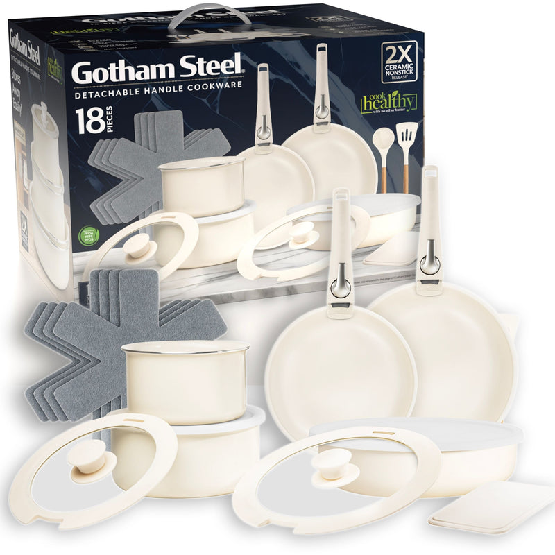 Gotham Steel Pots & Pan Set with Removable Handles, Cream, 18-pc L7X9