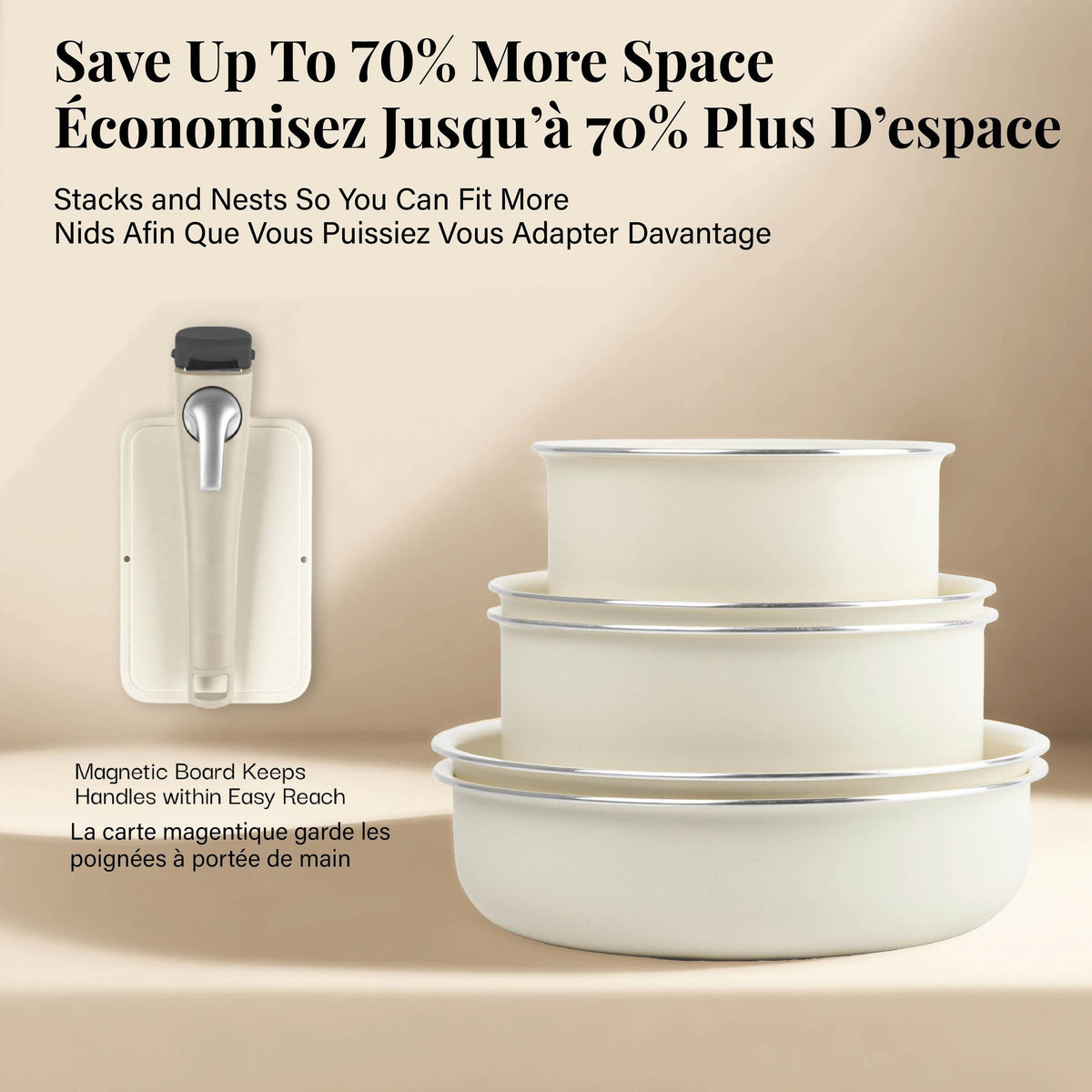 Gotham Steel Pots & Pan Set with Removable Handles, Cream, 18-pc L7X9 - product image 4