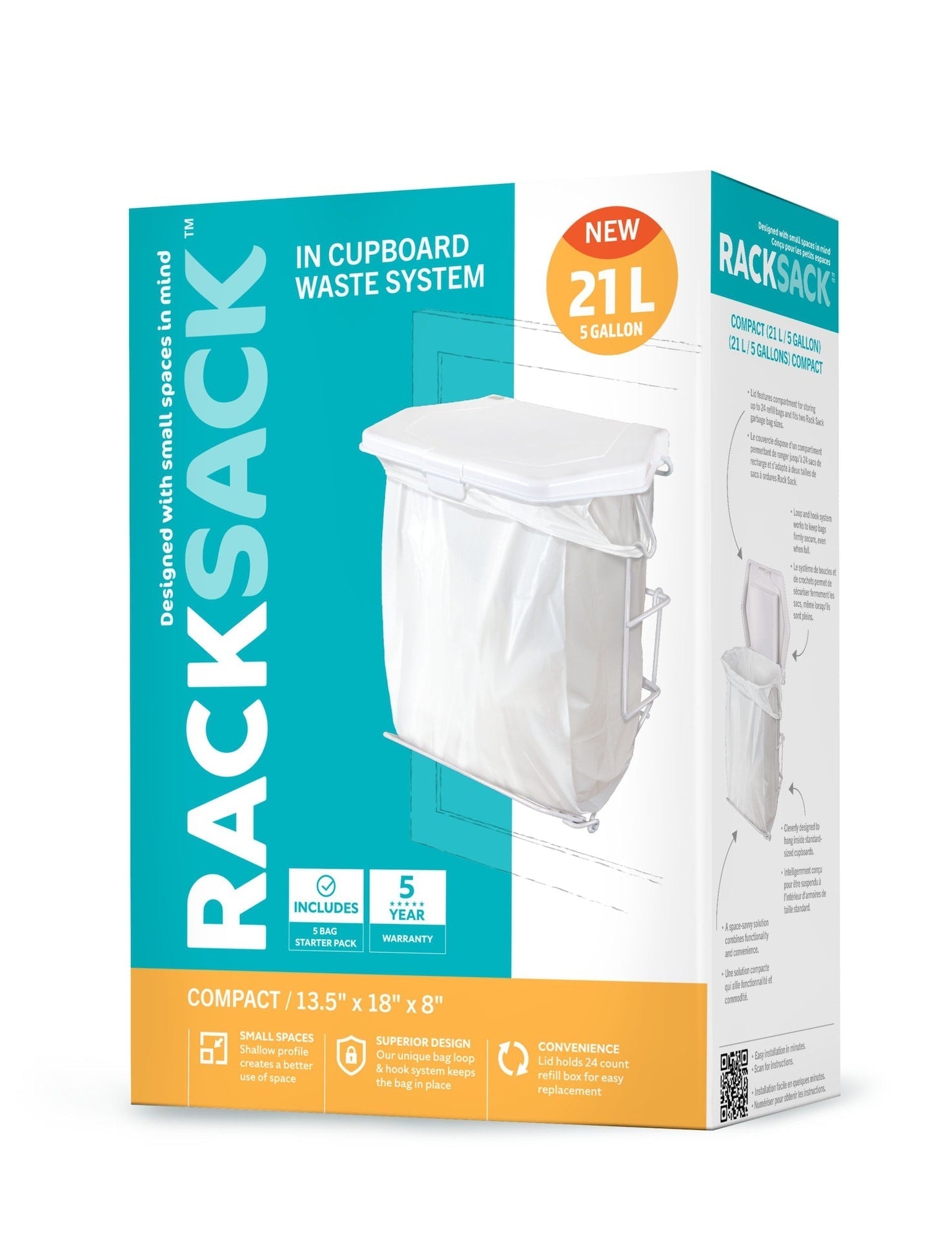 Rack Sack Expandable Kitchen Garbage Bag Holder, Fits 15-L or 21-L bags, Includes 5 bags N1E3 - product image 1