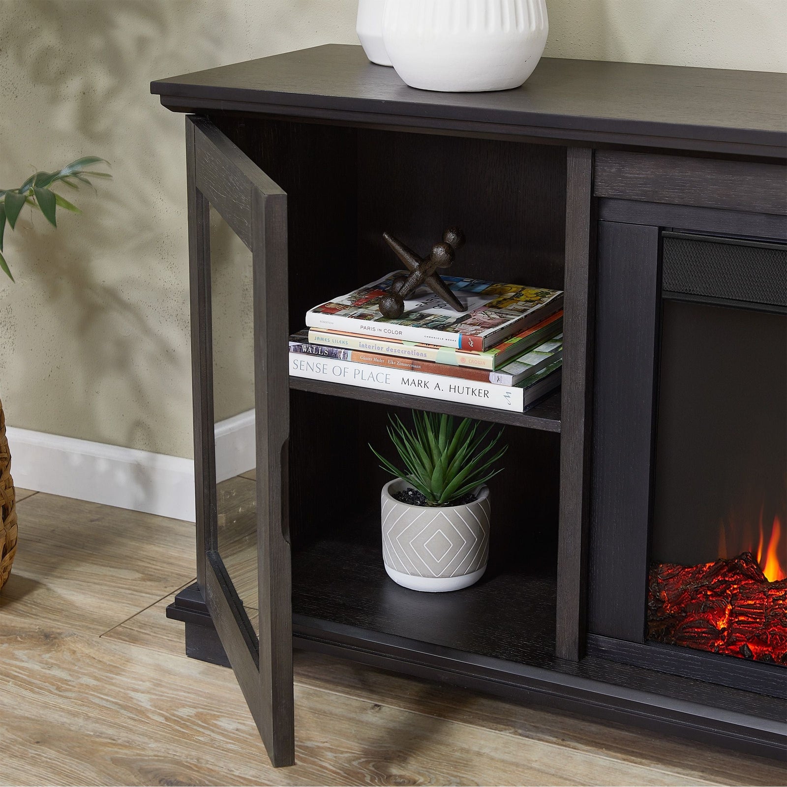 Flame Benjamin Landscape Electric Fireplace TV Stand, 81-in, 1500W, Includes Remote Control, Weathered Wood Y7L3 - product image 4