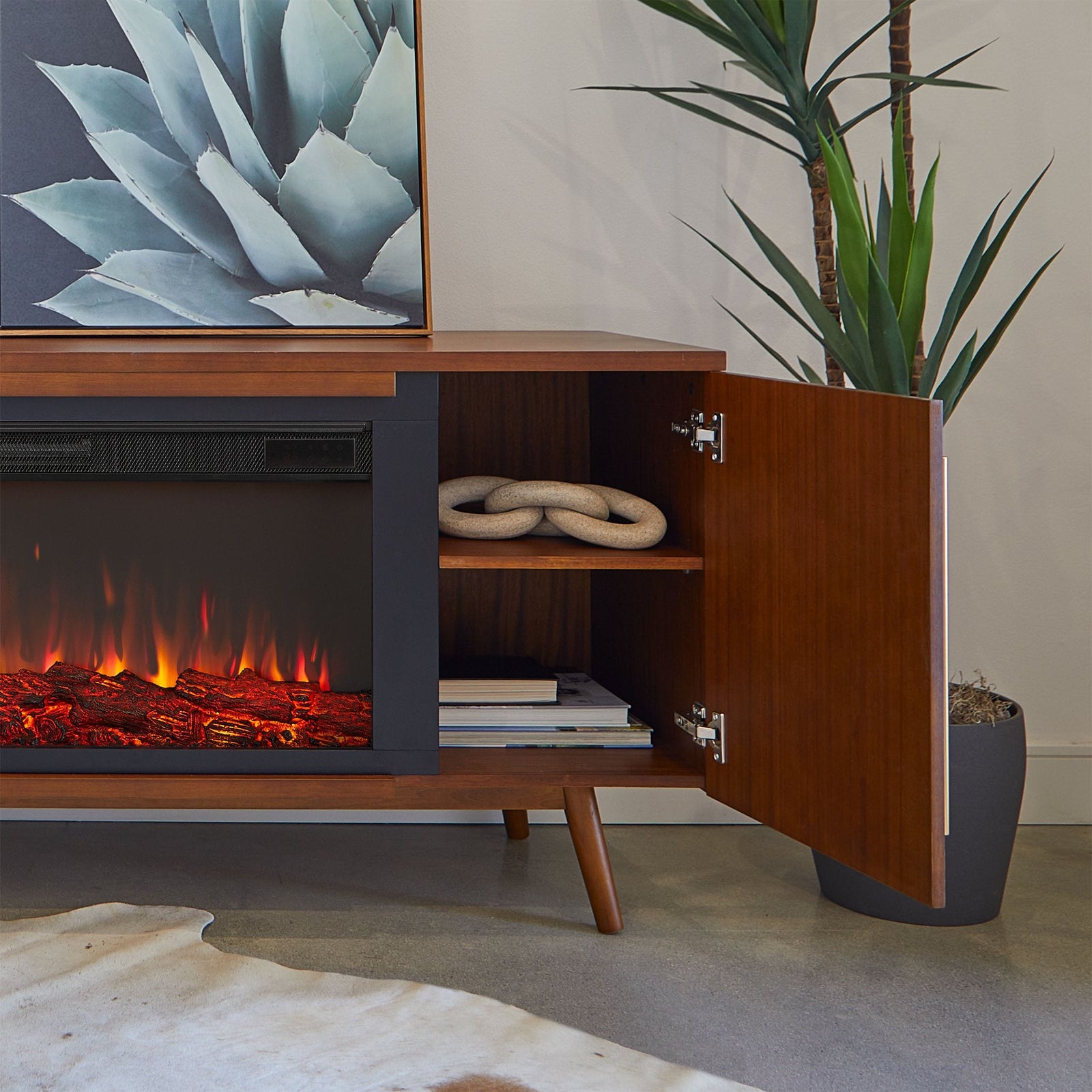 Flame Morris Media Indoor Electric Fireplace TV Stand, 72-in, 1500W, Includes Remote Control & Firebox, Vintage Black Maple H1R6 - product image 2