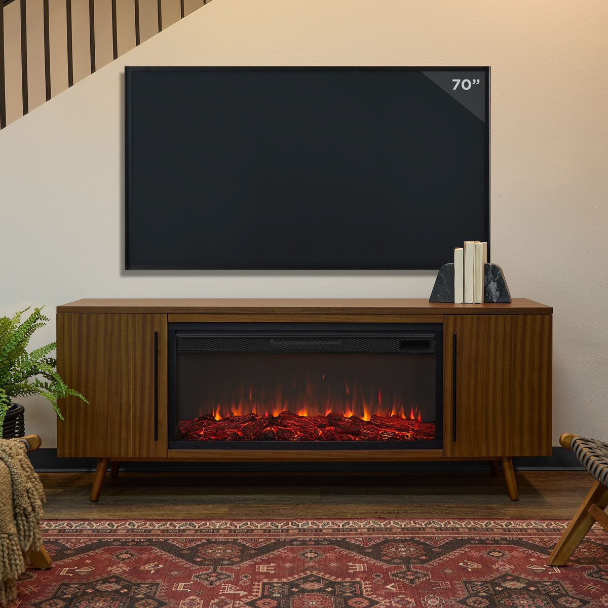 Flame Morris Media Indoor Electric Fireplace TV Stand, 72-in, 1500W, Includes Remote Control & Firebox, Vintage Black Maple H1R6 - product image 5