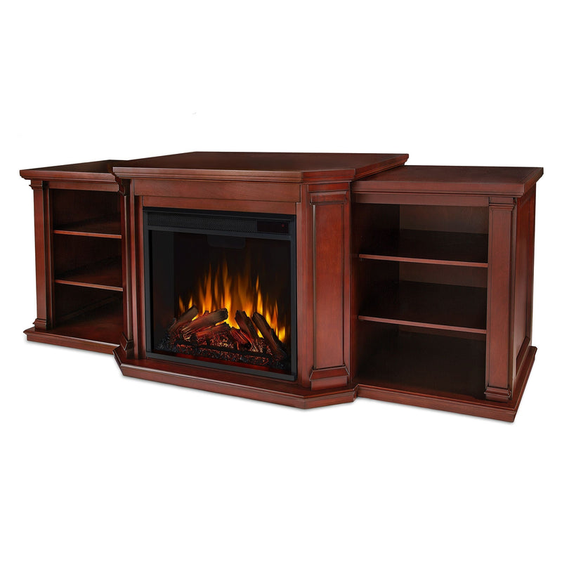 Flame Valmont Media Indoor Electric Fireplace TV Stand, 74-in, 1500W, Includes Remote Control & Firebox, Dark Mahogany Y5I0