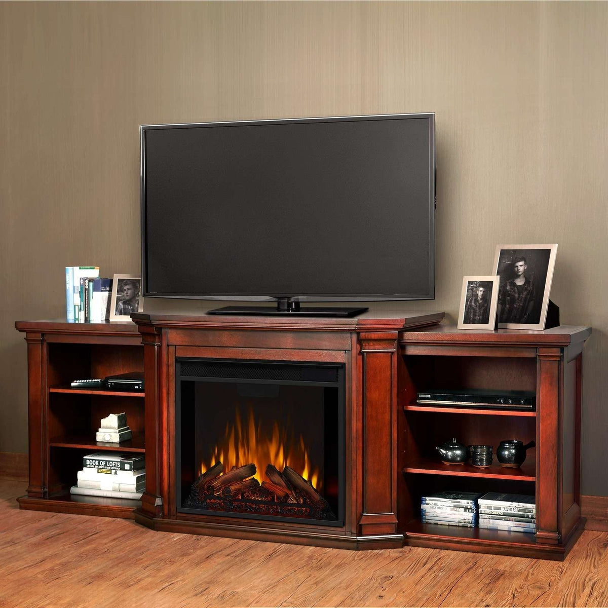 Flame Valmont Media Indoor Electric Fireplace TV Stand, 74-in, 1500W, Includes Remote Control & Firebox, Dark Mahogany Y5I0 - product image 4
