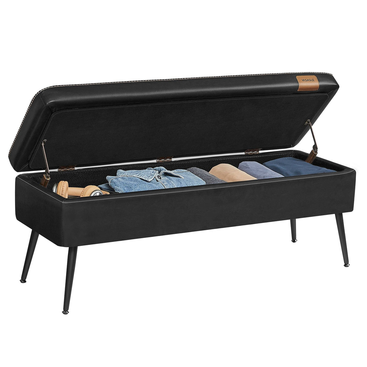 Home Mid-Century Ink Black Ottoman Storage Bench I9H0 - product image 3