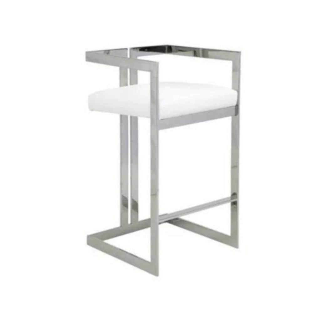 Me Home White Cushioned Harvey Stool with Silver Frame V7F7 - product image 1