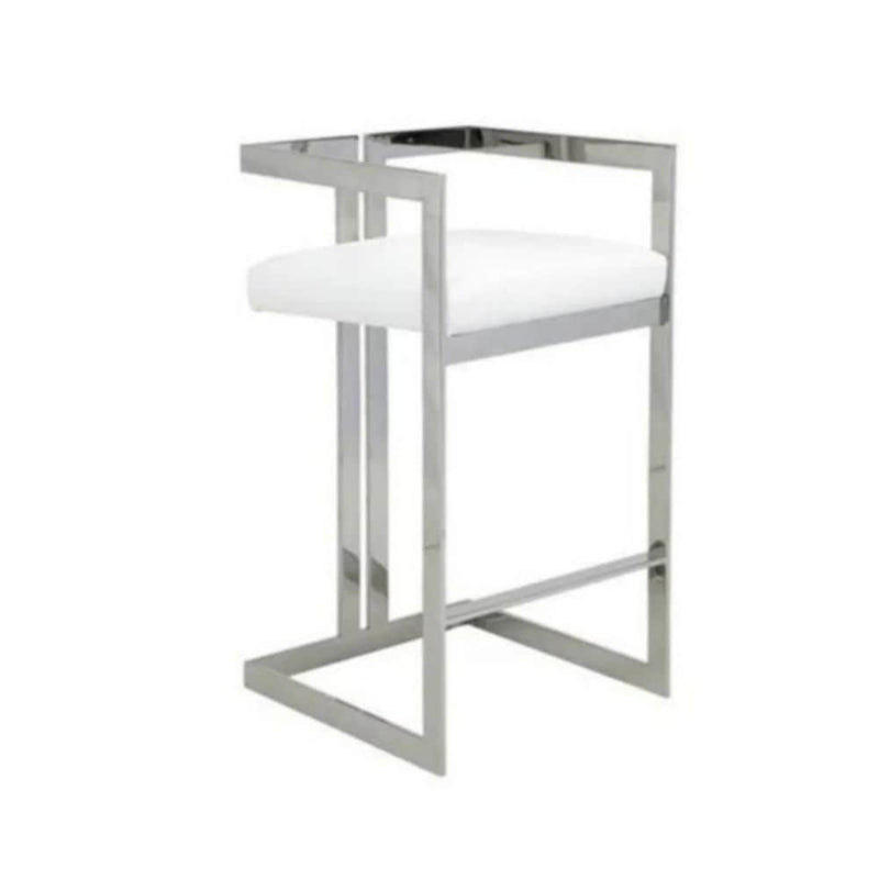 Me Home White Cushioned Harvey Stool with Silver Frame V7F7