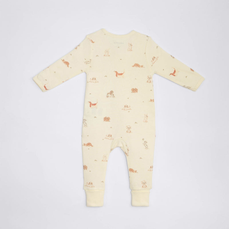 The Elk Baby Dog Print Premium Organic Cotton Play and Grow Rib Foot Zippy, Various Sizes T5U1