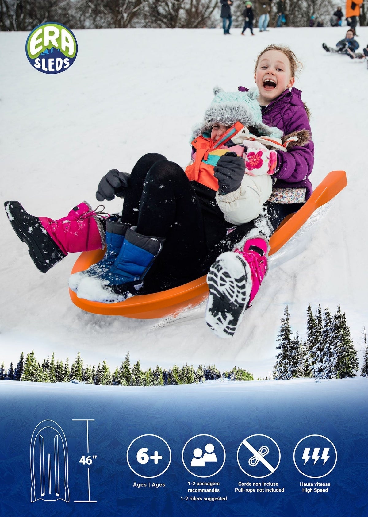 Kids' 2-Person Lightweight Plastic Winter Snow Sled Toboggan J5U4 - product image 3