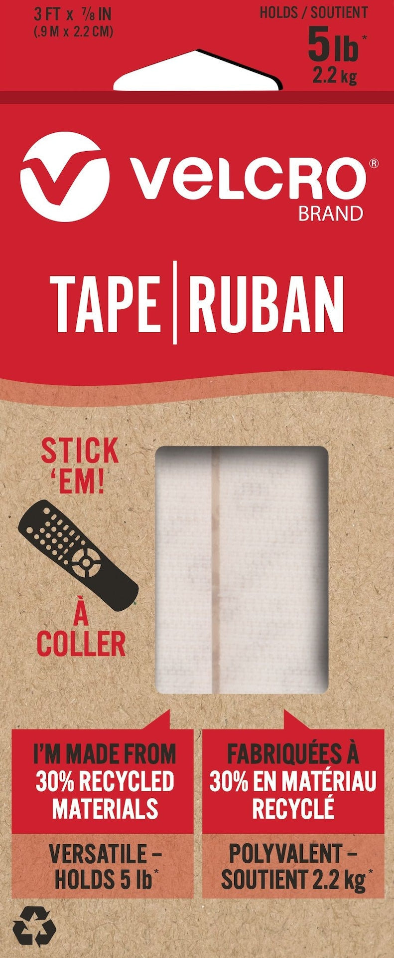 Durable Reusable Eco Tape, White, 5-lbs, 3-ft x 0.7-in J0H2