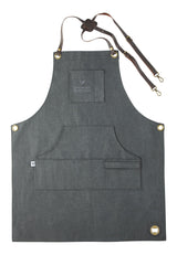 Adjustable Canvas & Leather BBQ Grilling Apron with Pockets, Grey Z9D4 - product image 1