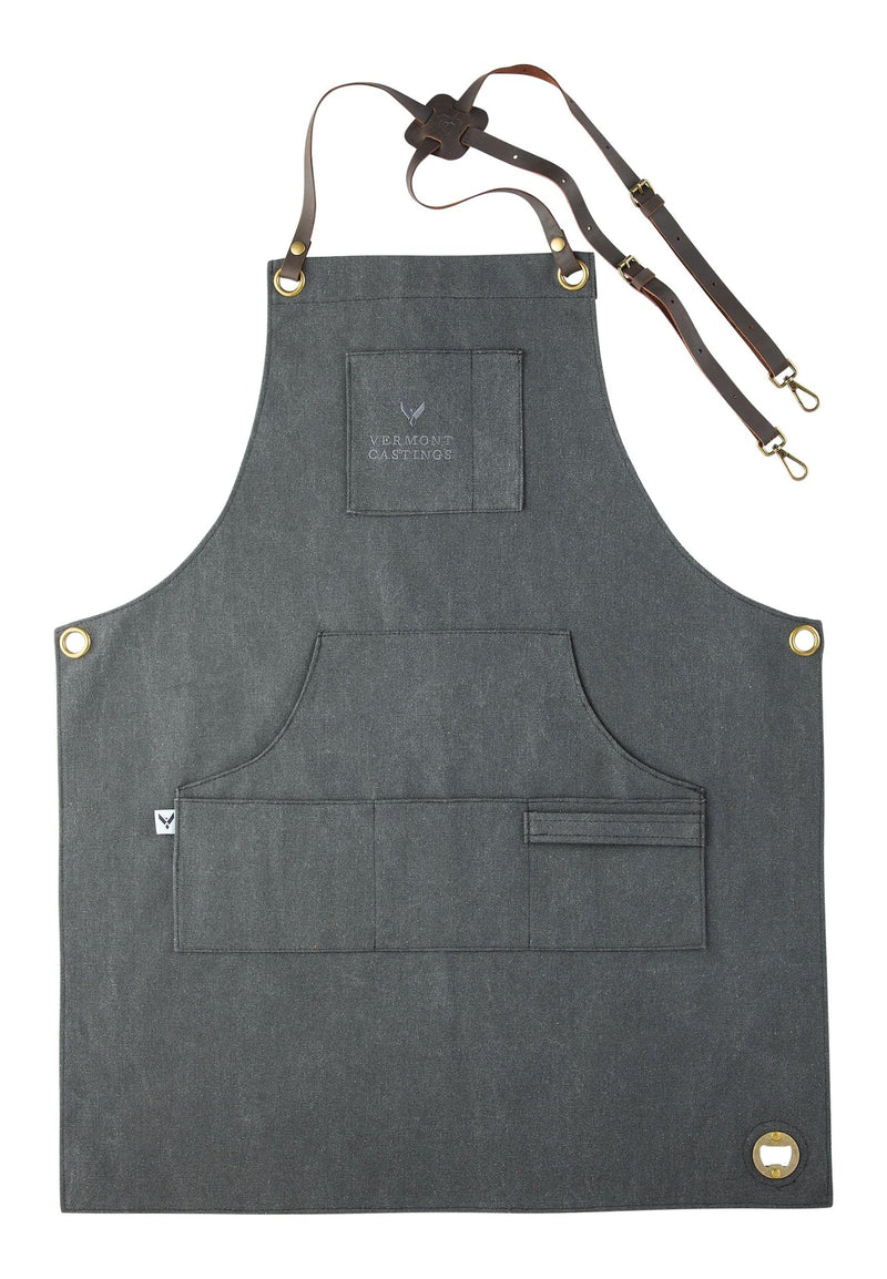 Adjustable Canvas & Leather BBQ Grilling Apron with Pockets, Grey Z9D4