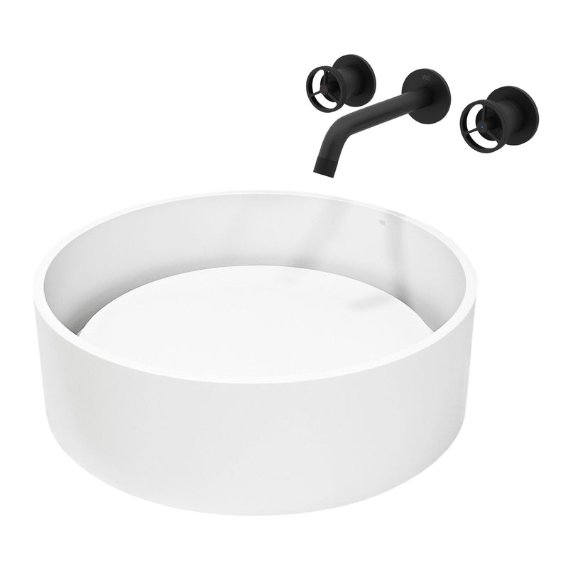 Anvil MatteStone Round White Composite Bathroom Sink/Basin Set with Cass Wall Mount Faucet and Pop-Up Drain P0Y0